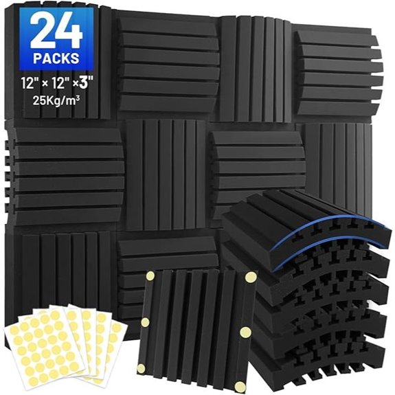 Focusound 24 Pack Acoustic Foam Panels with Adhesive