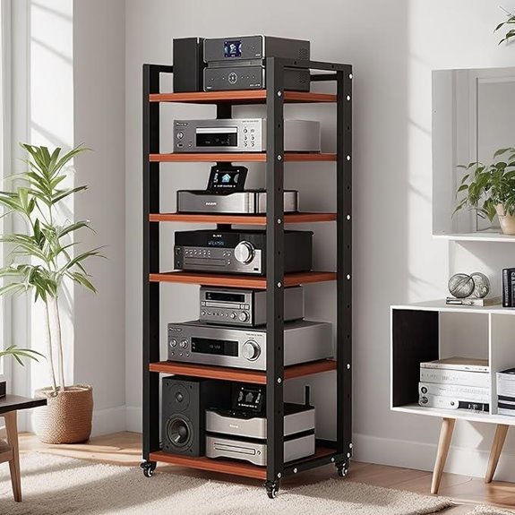6-Tier Audio Rack and TV Console with Adjustable Shelves