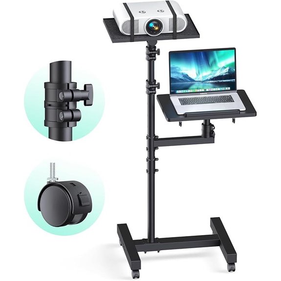Adjustable Rolling Laptop & Projector Stand with Shelves