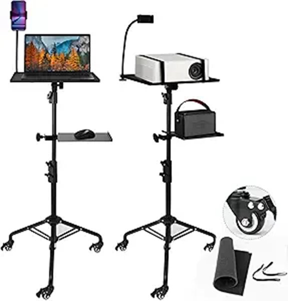 Adjustable Tripod Projector Stand with Shelves and Wheels