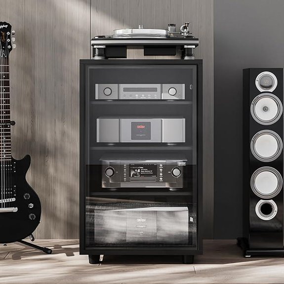 Media Storage Cabinet with Adjustable Shelves and Glass Door