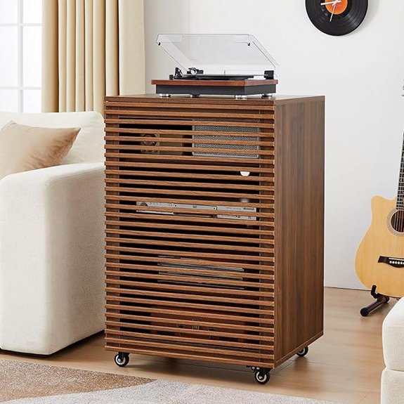 LEVNARY 5-Tier Media Cabinet with Adjustable Shelves