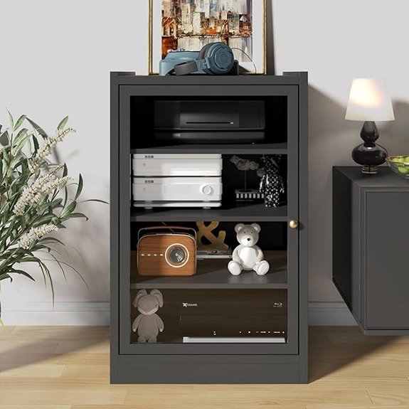 LEVNARY Black 5-Tier Media Cabinet with Cable Management