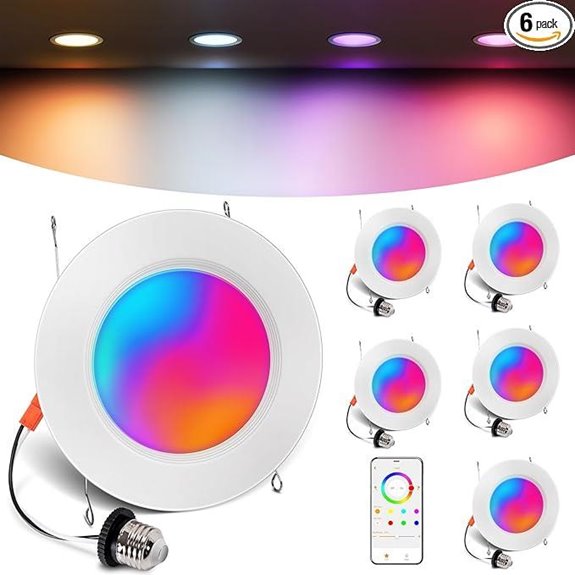 Smart Recessed 6-Inch RGB+CW Bluetooth LED Lights (6 Pack)