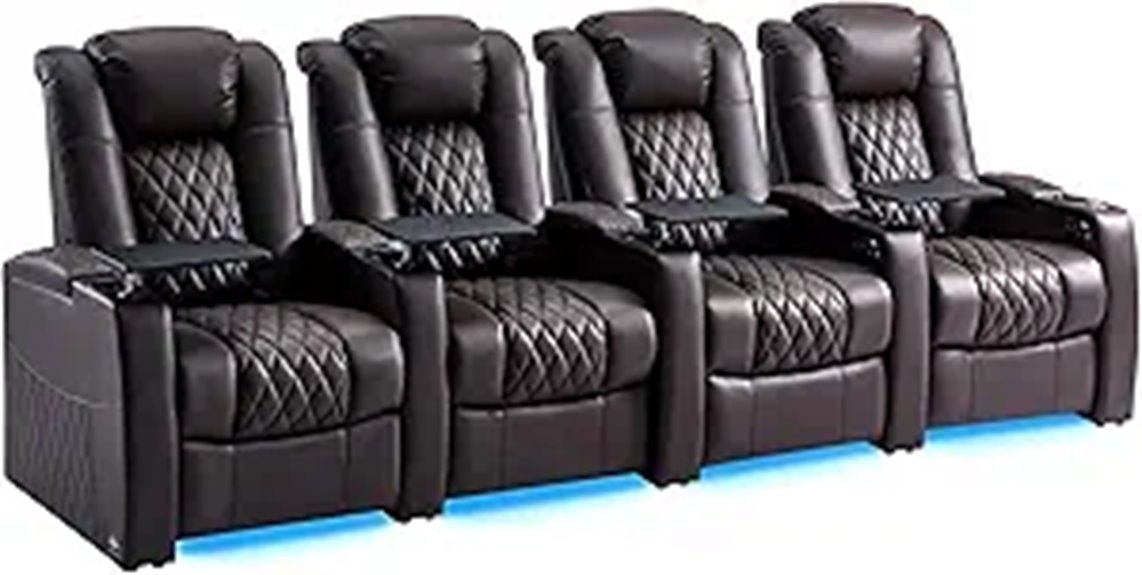 Top Grain Leather Theater Seating with USB Chargers (Brown 4)