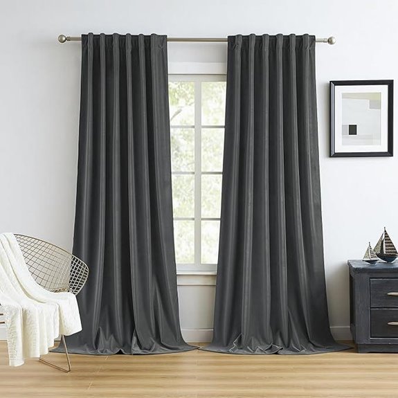 Dark Grey Velvet Curtains 90 Inches Long 2 Panels