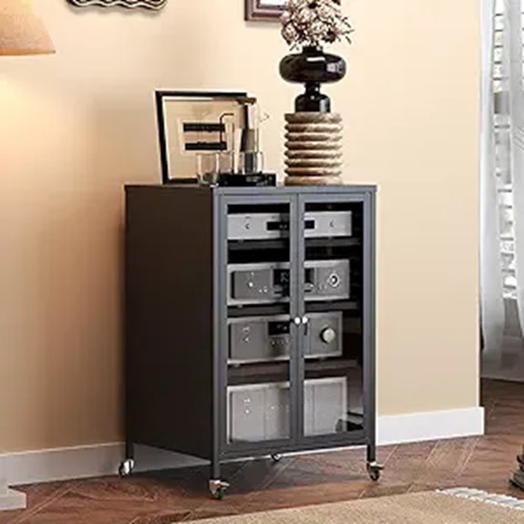 Heavy Duty 4-Tier Media Cabinet with Glass Doors