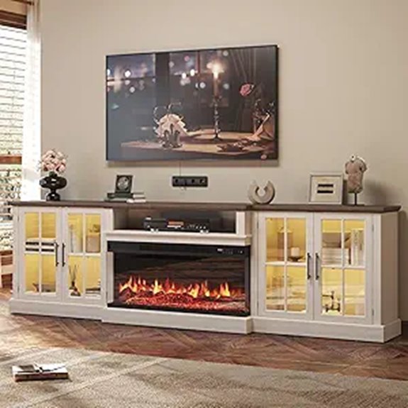 Farmhouse TV Stand with Fireplace and Storage