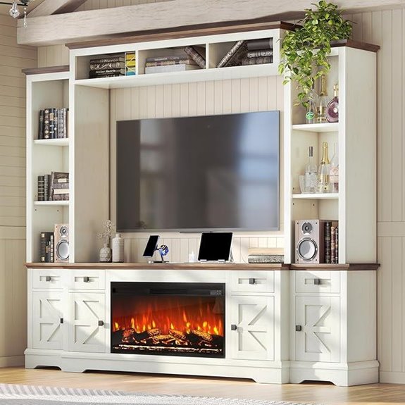 AMERLIFE 98in Farmhouse TV Stand with Fireplace