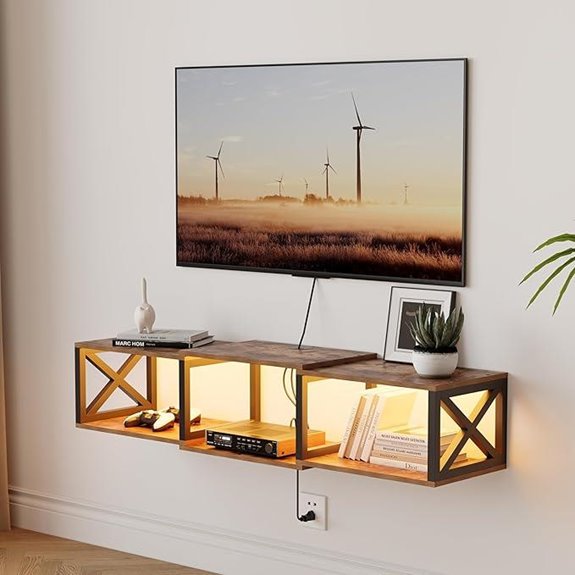 Floating TV Stand with Power Outlets and LED Light
