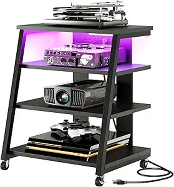 4-Tier Media Stand with Wheels and LED Lights