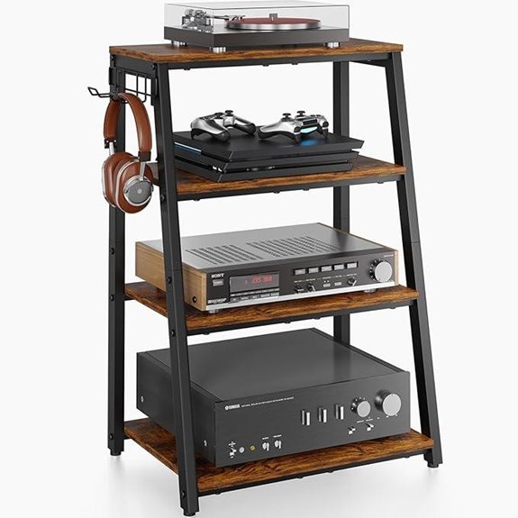 4-Tier Audio & Media Stand with Hooks