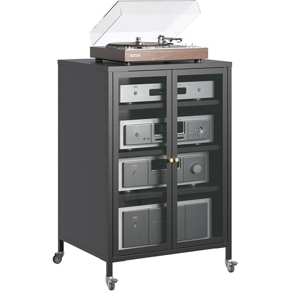 Stereo Metal Media Cabinet with Glass Doors