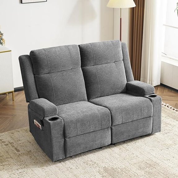 Gray Loveseat Recliner with Adjustable Footrest
