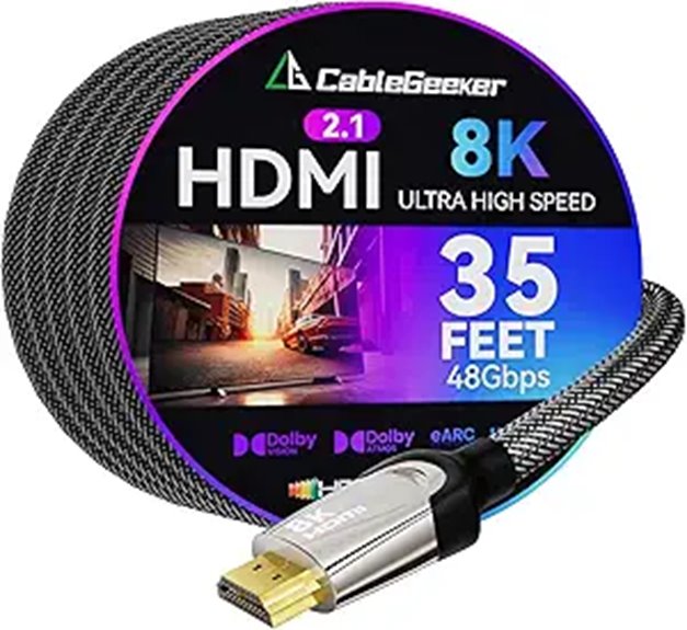 8K HDMI 2.1 Cable 35 ft for Gaming and TV