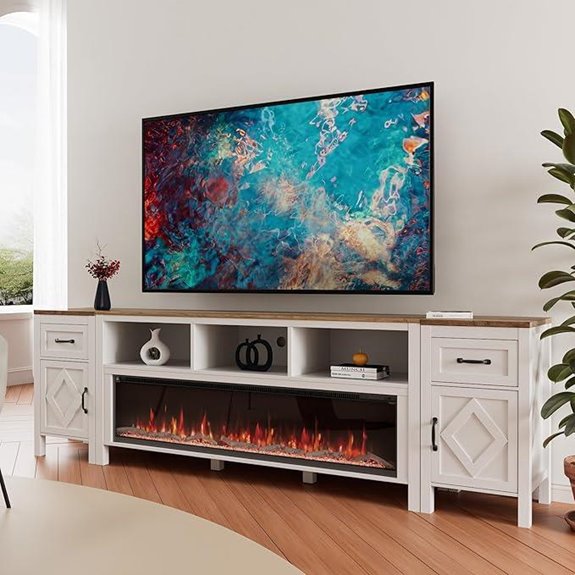 98 Inch TV Stand with Fireplace and Storage