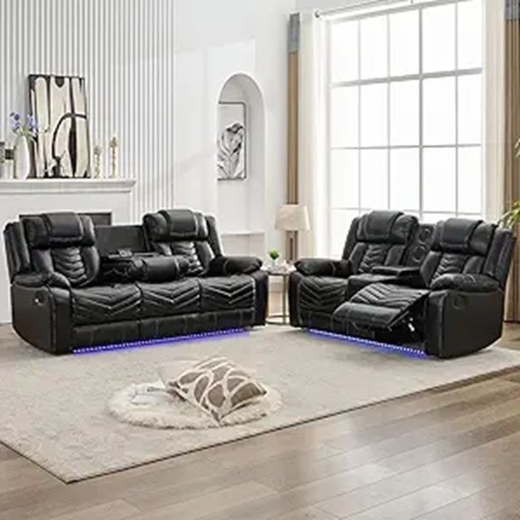 Leather Recliner Sofa Set with Wireless Charger and Speakers