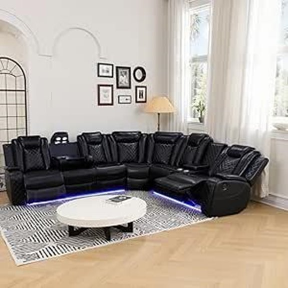 Leather Reclining Sectional Sofa with LED & Storage