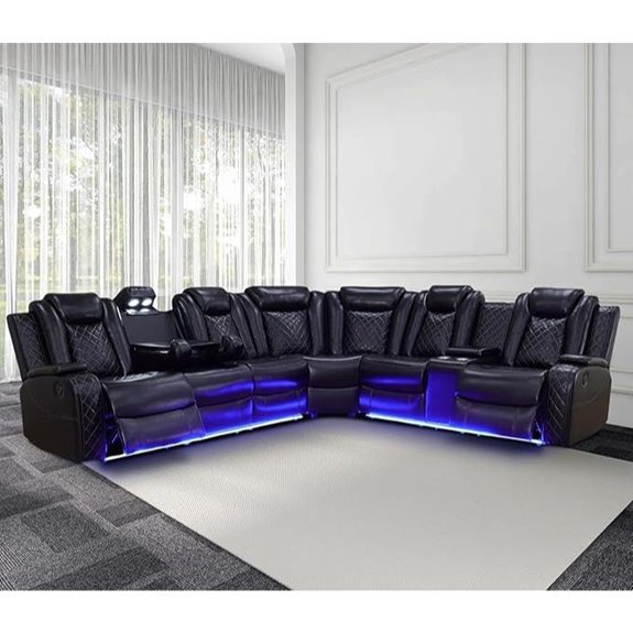 Power Recliner Sectional Sofa with LED & Cup Holder