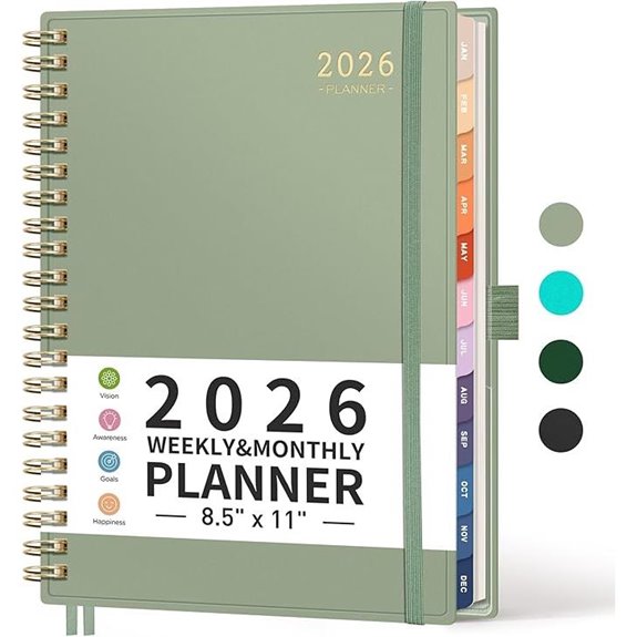 RETTACY 2026 Weekly & Monthly Planner (Light Green)