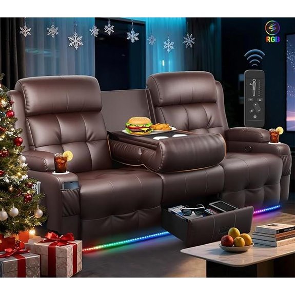 3-Seater Recliner Sofa with Massage & LED Lights