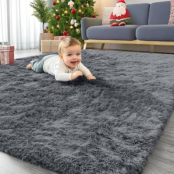 OLANLY Machine Washable Fluffy Area Rug Gray