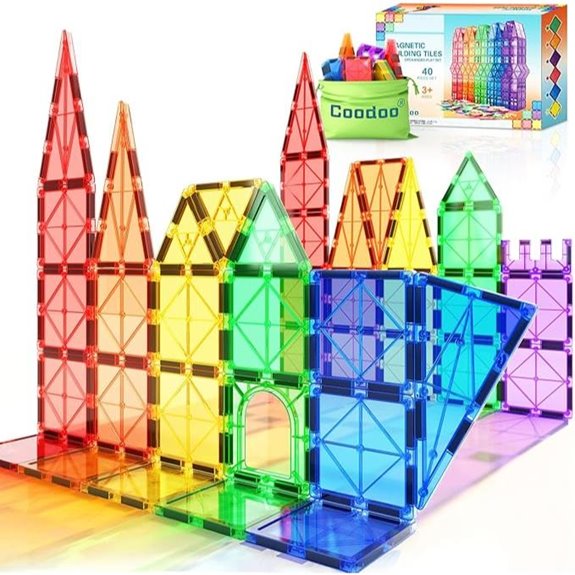 Coodoo Magnetic Tiles for Kids 40PCS STEM Blocks