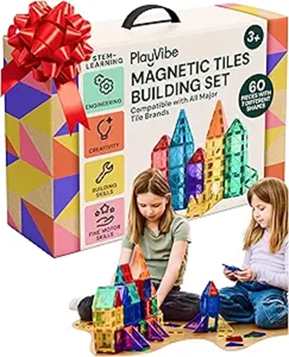 PLAYVIBE Magnetic Tiles Set 60 Pieces Multicolor