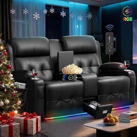 Loveseat Recliner Sofa with Massage & LED Lights