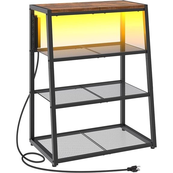 HOOBRO 4-Tier Media Stand with Charging & LED Light