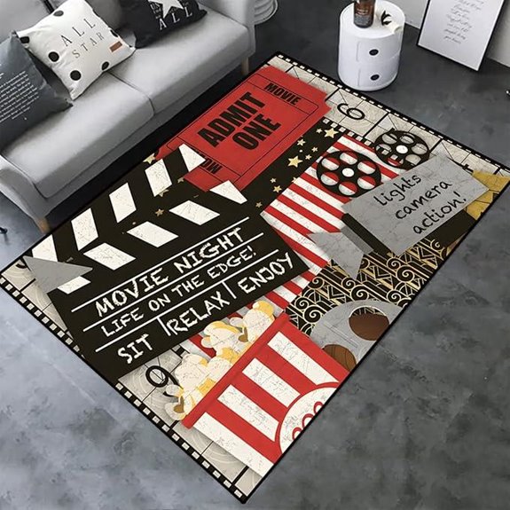 Movie Night Film Art Rug Non-Slip Home Theater Decor