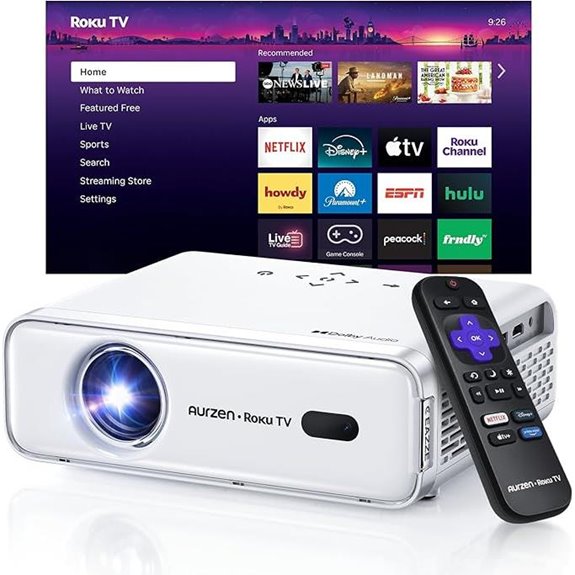 Aurzen Roku TV Smart Portable Projector with Dolby