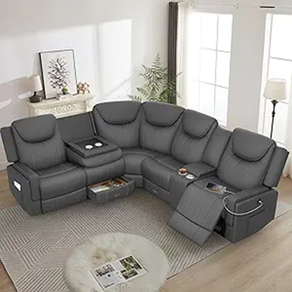 Home Theater Recliner Sectional Sofa with Storage & USB