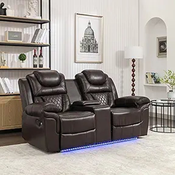 P PURLOVE Home Theater Recliner with Storage & LED Light