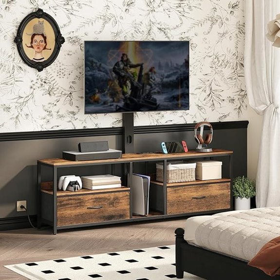 Rustic Brown TV Stand with Mount and Charging Station