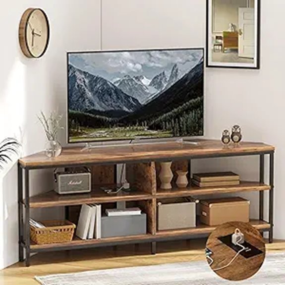 Mutun Corner TV Stand with Power Outlet Rustic Brown