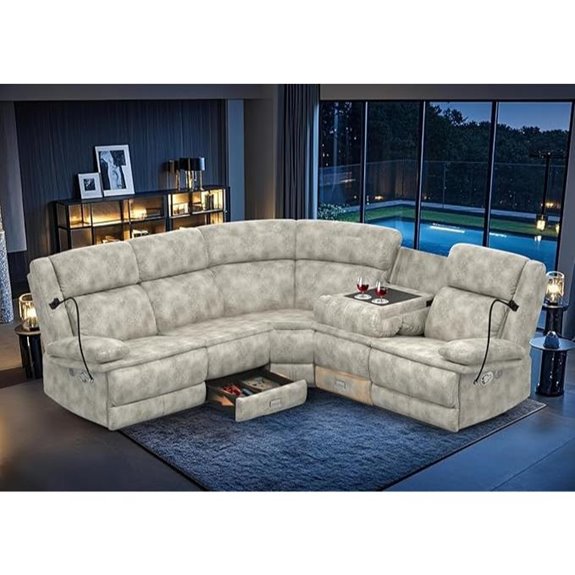 Reclining Sectional Sofa with USB Drawers Cup Holders