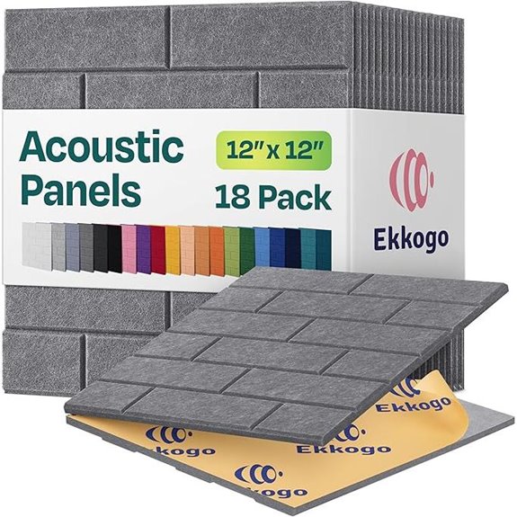 Acoustic Wall Panels 18-Pack Self-Adhesive Pebble Gray