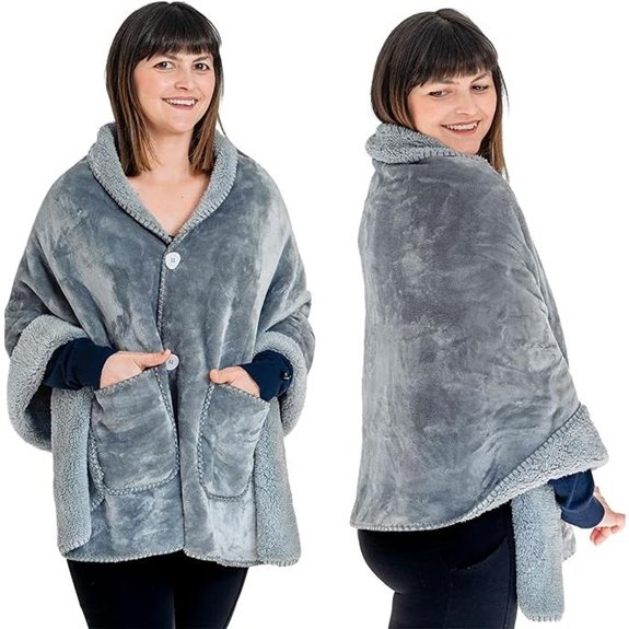 Double Layer Poncho Blanket - Easy On Off Silver Grey