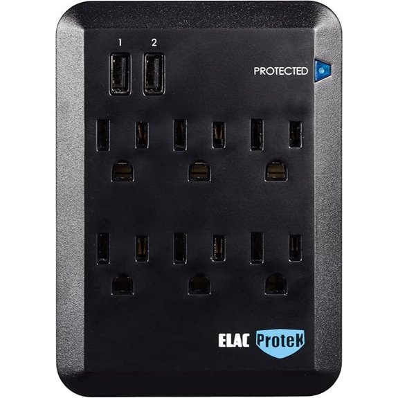 ELAC Protek 6 Outlet Surge Protector/Power Conditioner with Dual USB
