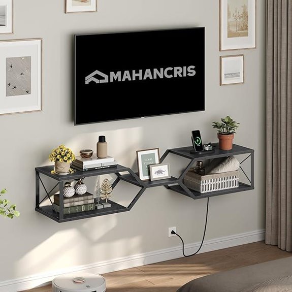 Floating Wall TV Stand with Power Outlet and Storage