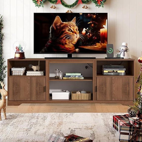 Walnut Fluted TV Stand for Up to 80 TVs