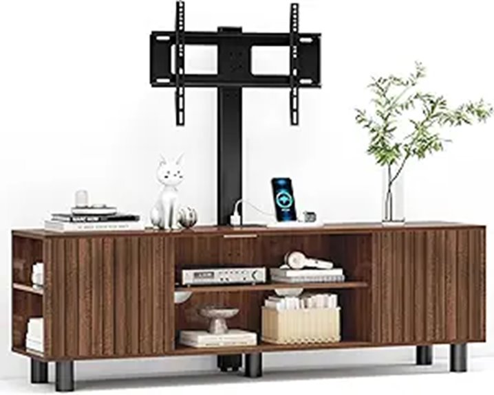 Walnut TV Stand with Mount and Power Outlet
