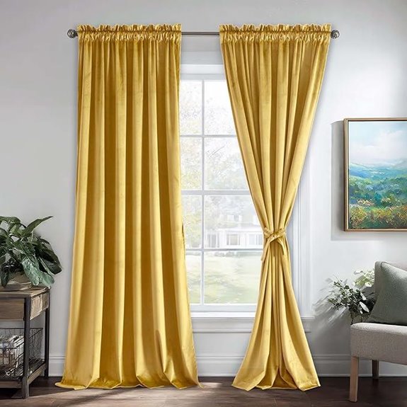 JIUZHEN Yellow Velvet Blackout Curtain Panels (Set of 2)